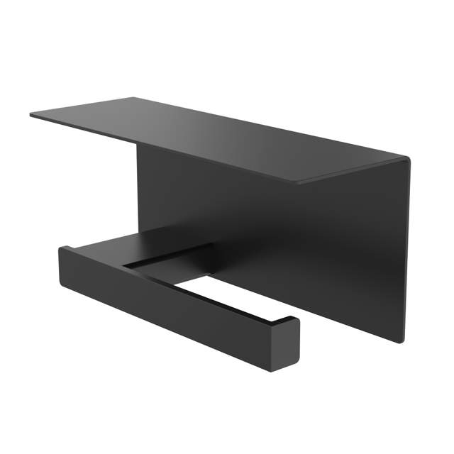 Toilet roll holder with shelf, right-oriented, black